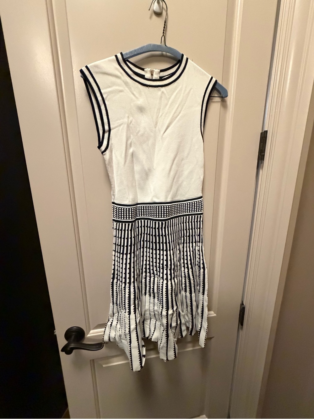 Ted Baker London White Dress with Black Trim and Patterned Fringe